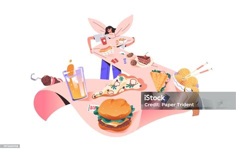 Ilustración de la gula con comida y bebida en exceso