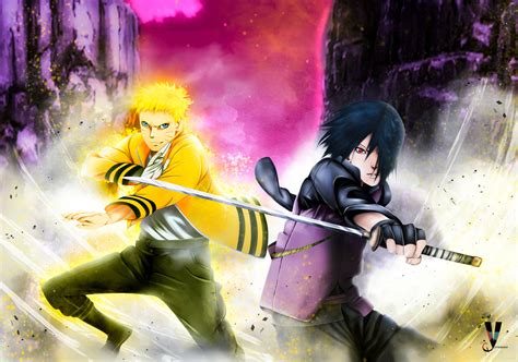 Ilustración de Naruto y Sasuke en acción