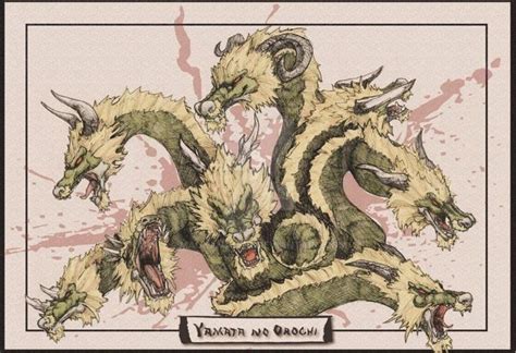 Ilustración de Yamata no Orochi con ocho cabezas y ocho colas