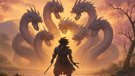 Representación de Susanoo preparándose para luchar contra Yamata no Orochi
