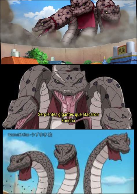 Las Tres Serpientes Gigantes invocadas por Orochimaru