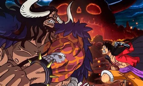 Ilustración del duelo entre Luffy y Kaidou en la cima de Onigashima