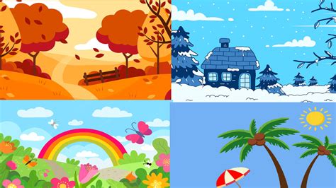 Ilustración de un jardín en diferentes estaciones del año.