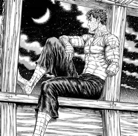 Guts herido siendo curado por Casca con polvo de alas de elfo