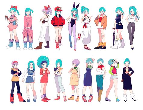 Ilustración de Bulma con diferentes atuendos