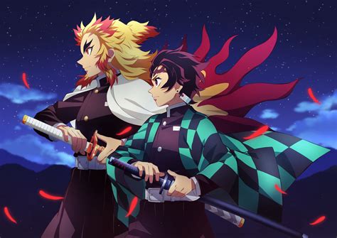 Ilustración de Tanjiro Kamado y Kyojuro Rengoku en el tren Mugen