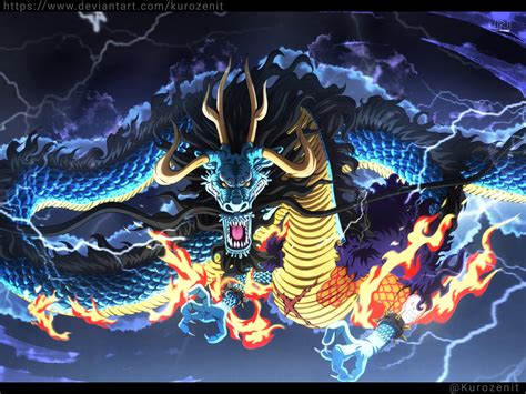Kaido en forma de dragón gigante atacando