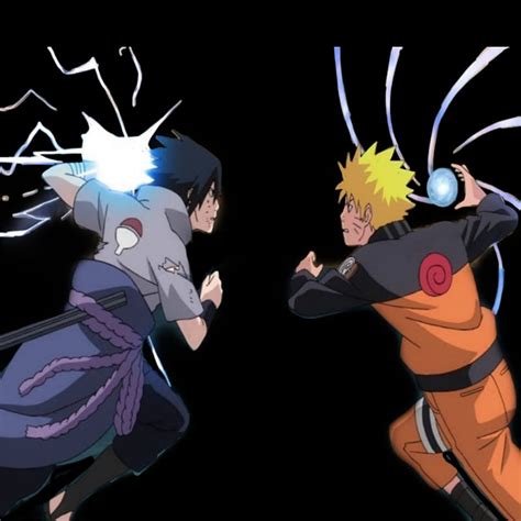 Ilustración de Naruto y Sasuke utilizando sus ataques definitivos, Rasengan y Chidori.