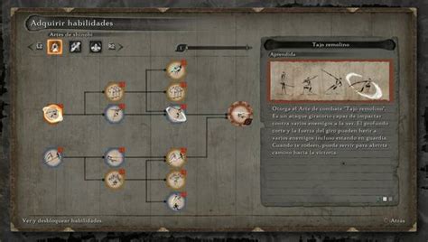 Esquema de un árbol de habilidades de Sekiro
