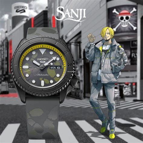 Reloj Seiko 5 Sports One Piece Sanji SRPH69K1 con huellas de patadas