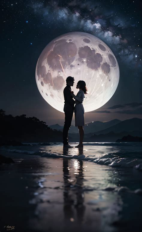 Pareja joven abrazándose bajo la luz de la luna