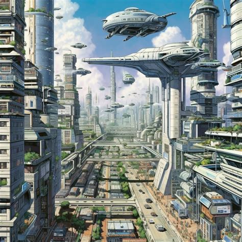 Representación artística de una ciudad humana futurista en 