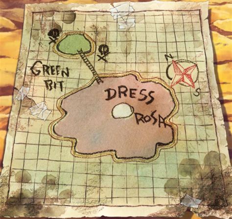 Mapa de Dressrosa mostrando la ubicación de Green Bit