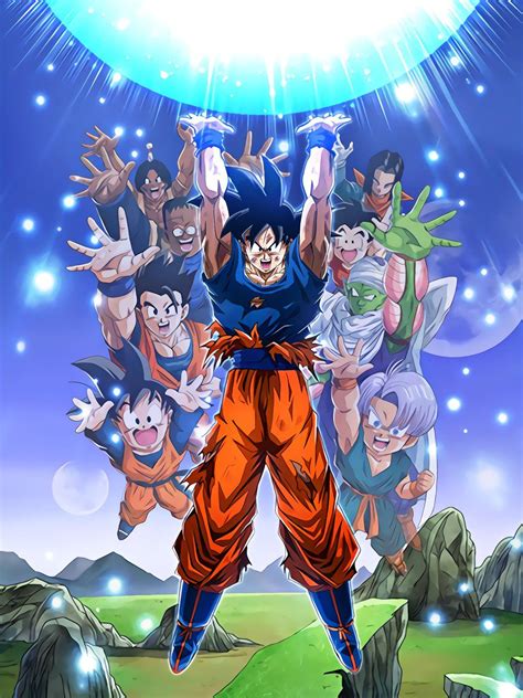 Ilustración de personajes donando energía para la Genki-dama