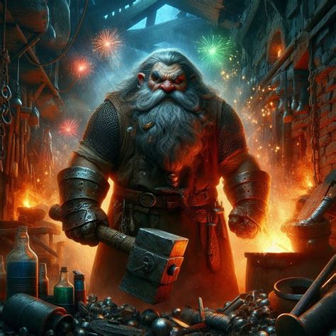 Herrero enano trabajando