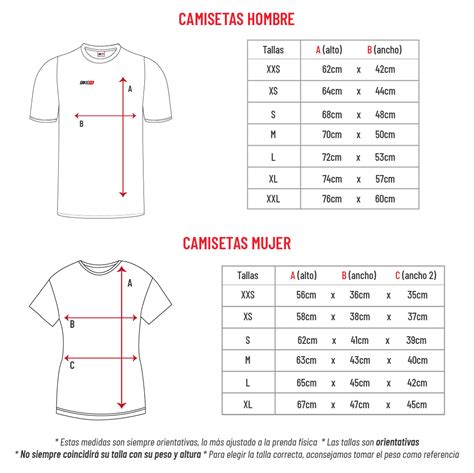 Tabla de medidas de camisetas para hombre y mujer