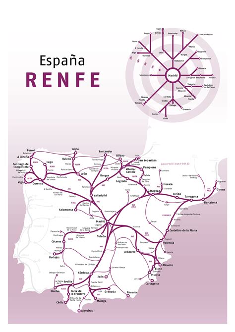 Mapa de rutas de tren en España, destacando la conexión Alicante-Castellón.