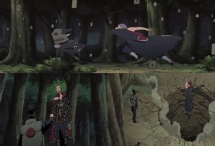 Shikamaru inmovilizando a Hidan con su sombra