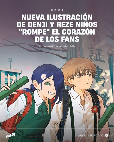Ilustración de Denji y Reze como niños yendo a la escuela