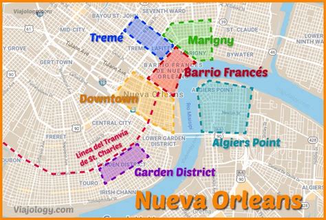 Un mapa de Nueva Orleans destacando el Barrio Francés.
