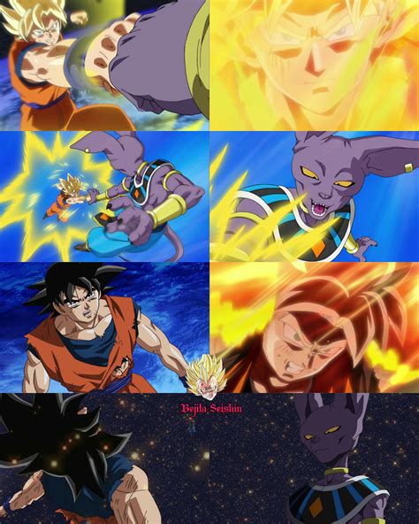 Goku en forma Super Saiyajin Dios luchando contra Bills