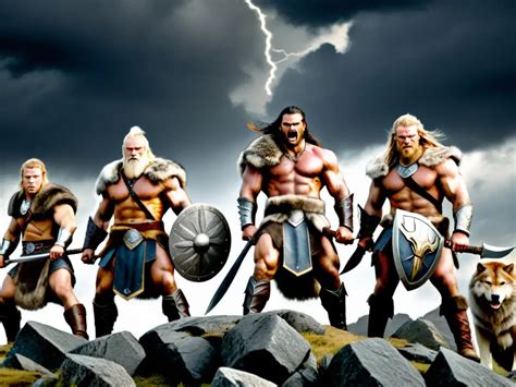 Pintura de guerreros vikingos berserkers en combate