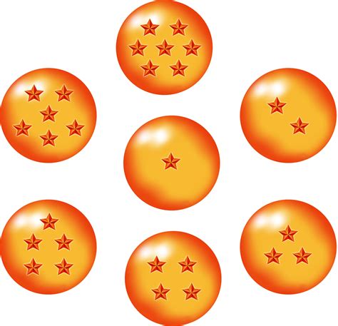 Ilustración de las siete Esferas del Dragón reunidas