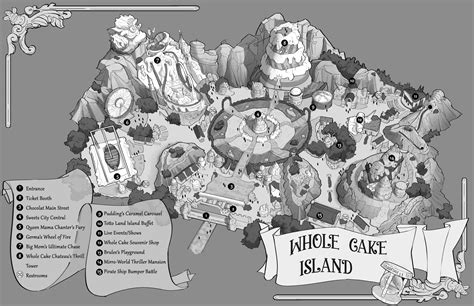 Mapa de Whole Cake Island destacando ubicaciones clave