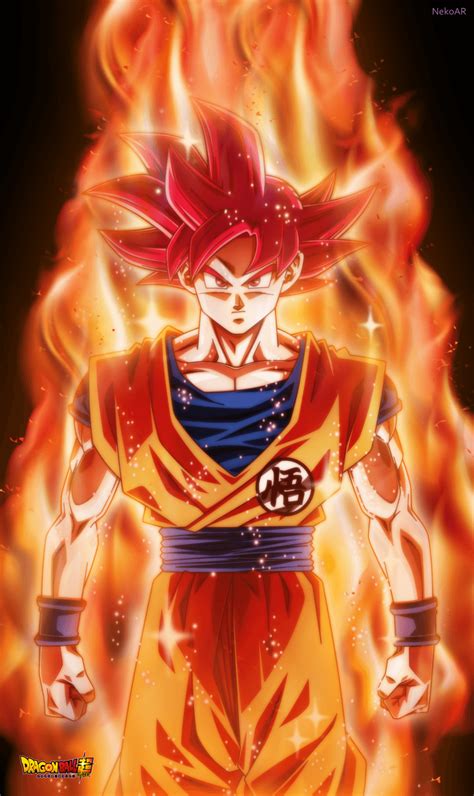 Primer plano del rostro de Goku Super Saiyan God con aura roja sobre fondo blanco