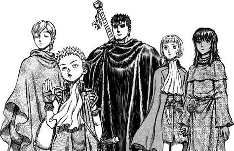 Imagen de Guts y su nuevo grupo en Berserk (2016)