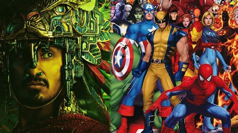 Ilustración de varios superhéroes de Marvel, algunos conocidos y otros menos, en un estilo cómic