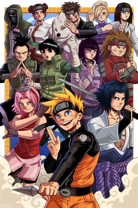 Ilustración de los Nueve Novatos de Konoha reunidos