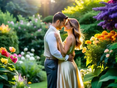 Pareja de hombres en un jardín florecido