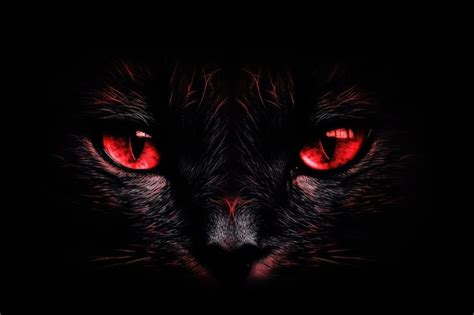 Gato negro con ojos rojos y un chico