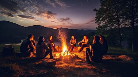 Reunión de los personajes alrededor de una fogata bajo la noche.