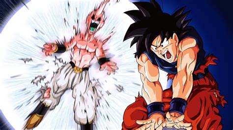Goku lanzando la Genki-dama contra Majin Buu