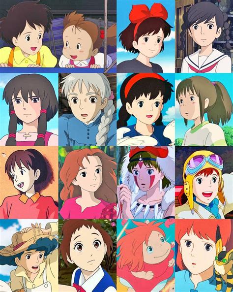 Collage de personajes femeninos de Studio Ghibli, mostrando la evolución.