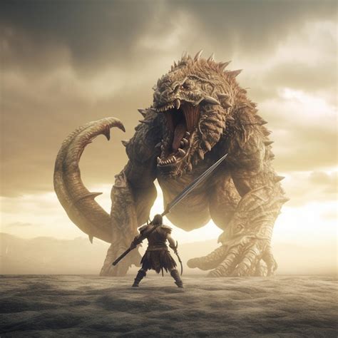 Gigantes luchando contra un monstruo