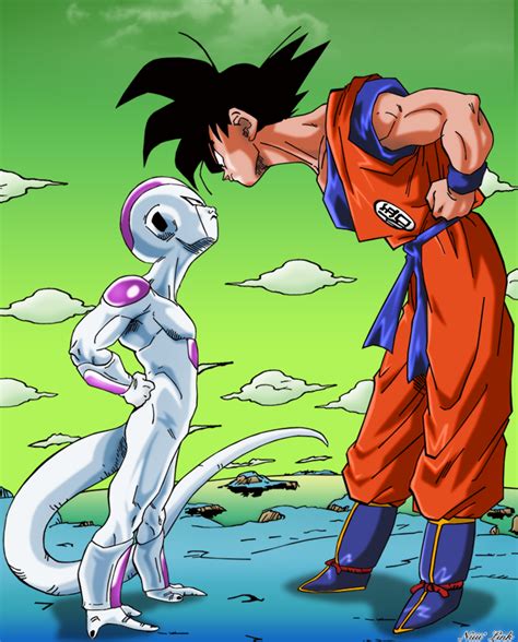 Son Goku y Freezer a punto de luchar en Namek