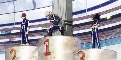 Viñeta del manga mostrando a Bakugo ganando el Festival Deportivo