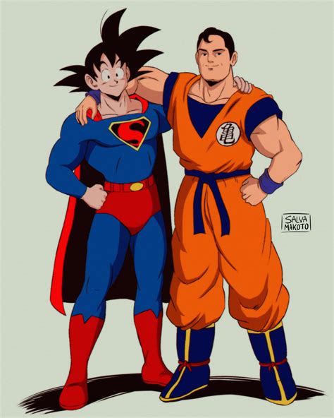 Ilustración comparativa de Goku y Superman