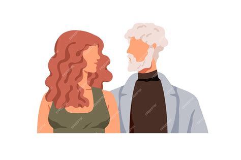 Ilustración de una pareja con notable diferencia de edad, uno joven y otro mayor.