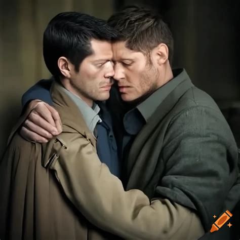 Ilustración de Dean Winchester y Castiel en un abrazo tierno