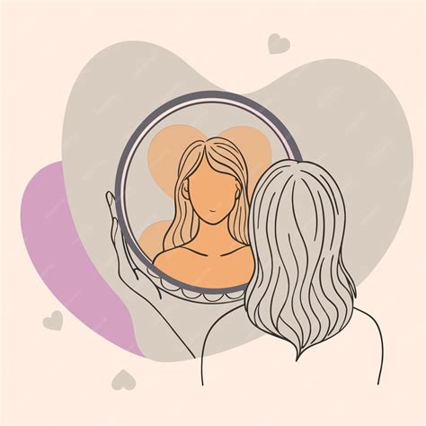 Ilustración de una persona mirándose al espejo con una sonrisa y rodeada de un aura de luz positiva.