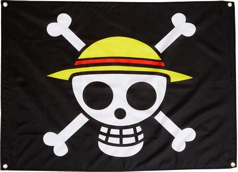 Bandera pirata de One Piece con calavera y sombrero de paja