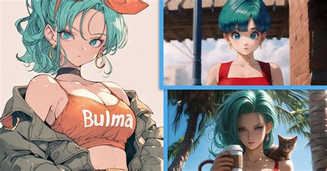 Ilustración de Bulma en diferentes estilos de anime