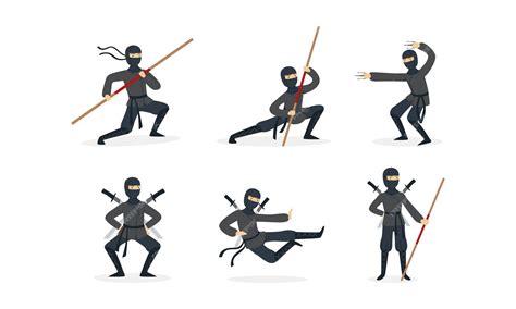 Ilustración de diferentes ninjas en combate