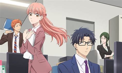 Personajes de Wotakoi en una reunión