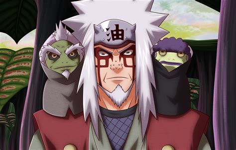 Jiraiya utilizando el Modo Sabio junto a Fukasaku y Shima