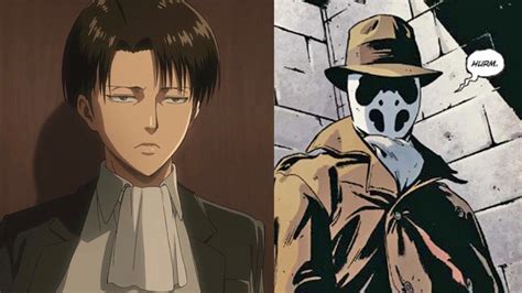 Comparativa visual de Levi Ackerman y Rorschach de Watchmen